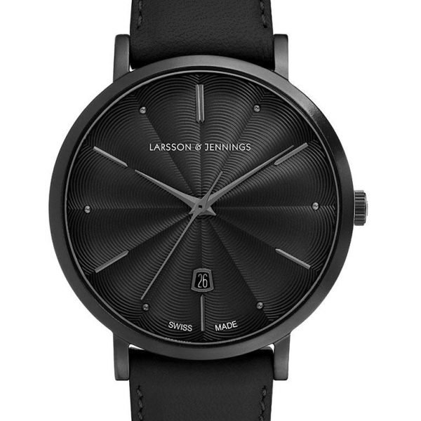 LARSSON AND JENNINGS AURORA LEATHER 38MM BLACK CHARCOAL