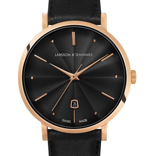 LARSSON AND JENNINGS AURORA LEATHER 38MM ROSE GOLD BLACK