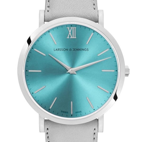 LARSSON AND JENNINGS SOLARIS LUGANO LEATHER 40MM SILVER AQUA