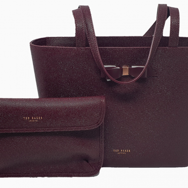 Ted Baker JJESICA Bow detail leather shopper bag, Oxblood
