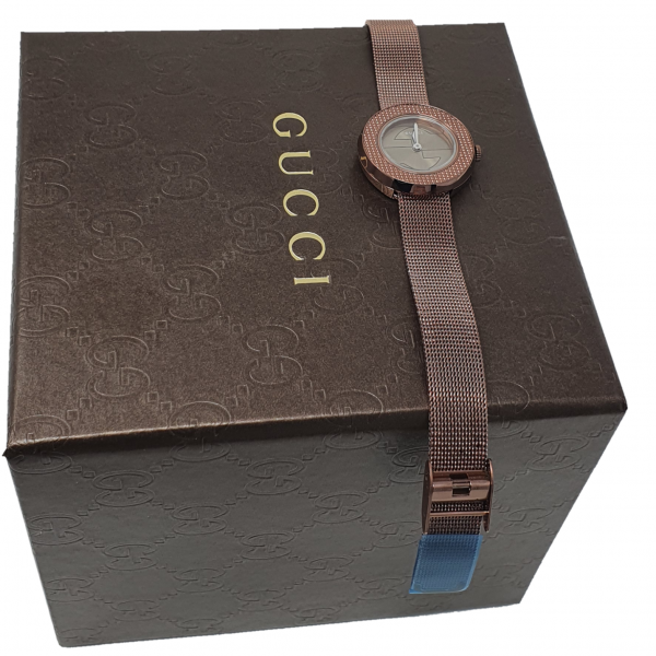 Gucci U-Play Brown Dial PVD Stainless Steel Ladies Watch YA129520