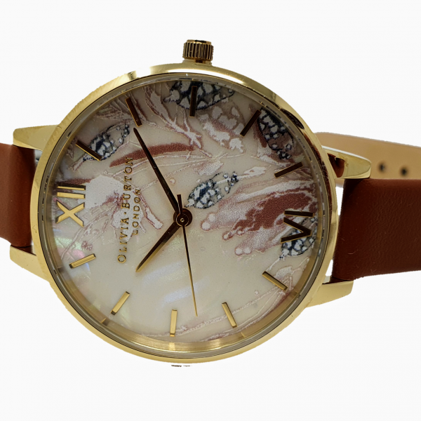 OLIVIA BURTON OB16VM39 Demi Abstract Florals Honey Tan leather  Gold Watch