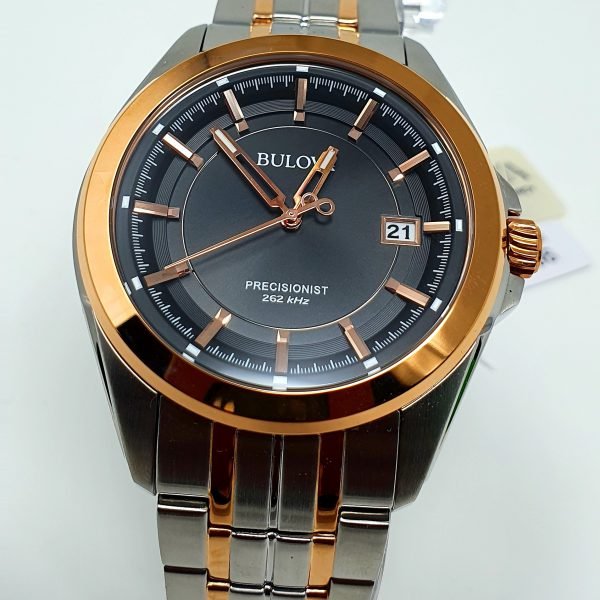 Bulova Mens Precisionist Black Dial Two Tone Bracelet Watch 98B268