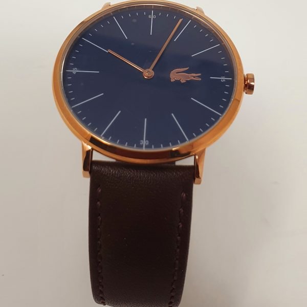 Lacoste Mens Brown Leather Strap Blue Dial Gold Case 2010871