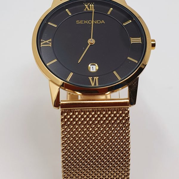 Sekonda 1064 Gold Plated Black Dial Mesh Bracelet Watch