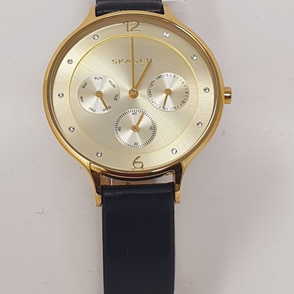 Skagen Ladies Anita Gold Watch Black Leather SKW2393