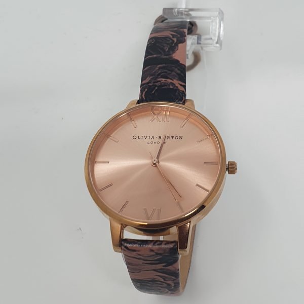 OLIVIA BURTON OB15PP07 Painterly Print Floral Leather Strap Rose Gold Watch