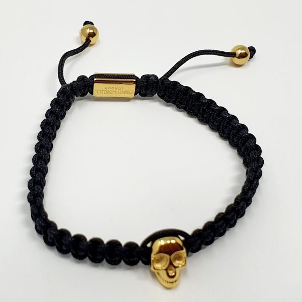 NORTHSKULL Atticus Skull Macramé Bracelet In Black And Yellow Gold
