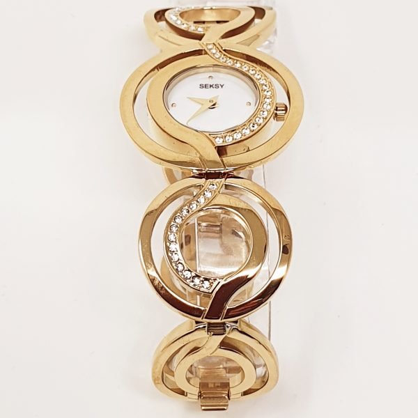 Seksy Ladies' White Dial Gold Colour Bracelet Analogue Watch 4850.74
