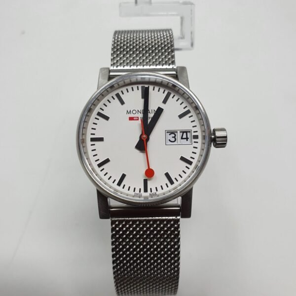 Mondaine MSE.30210.SM Unisex Evo 2 Date Mesh Bracelet Strap Watch, Silver/White