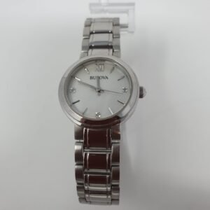 Bulova Women's Diamond Quartz Watch with Mother of Pearl Dial Analogue Display and Silver Stainless Steel Bracelet 96P165