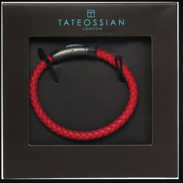Tateossian Red Leather Braided Bracelet BR2117
