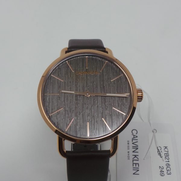 CALVIN KLEIN EVEN ROSE PLATED BROWN STRAP DESIGNER WATCH K7B216G3