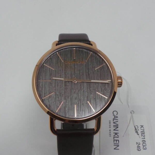 CALVIN KLEIN EVEN ROSE PLATED BROWN STRAP DESIGNER WATCH K7B216G3