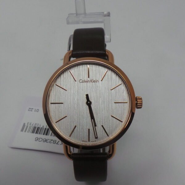 Calvin Klein K7B236G6 Rose Gold PLated Brown Leather Strap Watch