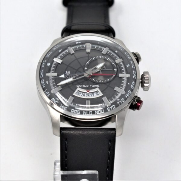 Foxter Avalone Watch with a Black Leather Strap, Steel Case and Grey Dial