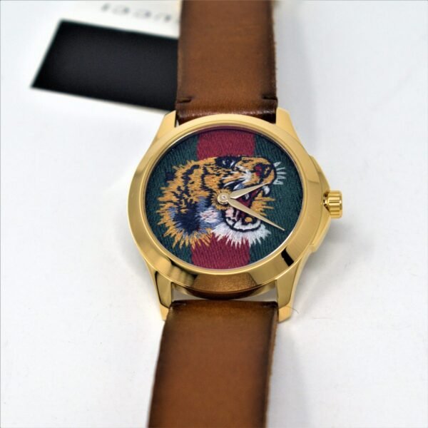 GUCCI LE MARCHÉ DES MERVEILLES BROWN TOSCANO LEATHER WATCH YA126497