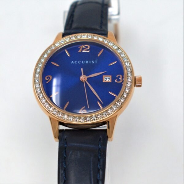 Accurist Crystal Ladies Blue Leather Strap Watch 8063