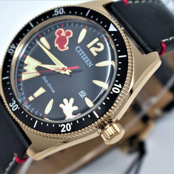 Citizen Disney Mickey Mouse Black Leather Strap Watch AW1596-08W eco-drive
