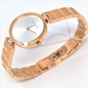 Calvin Klein Authentic Ladies Silver Dial Rose Gold Bracelet Watch K8G23646