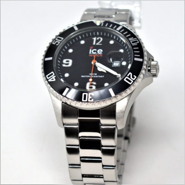 Ice-water ice Steel unisex Large Black Dial Silver Bracelet Watch 016032