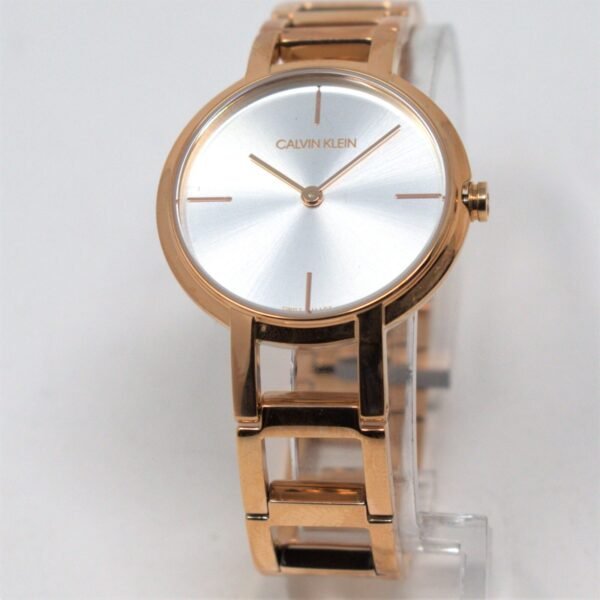 Calvin Klein Cheers Ladies Silver Dial Rose Gold PVD Bracelet Watch K8N23646