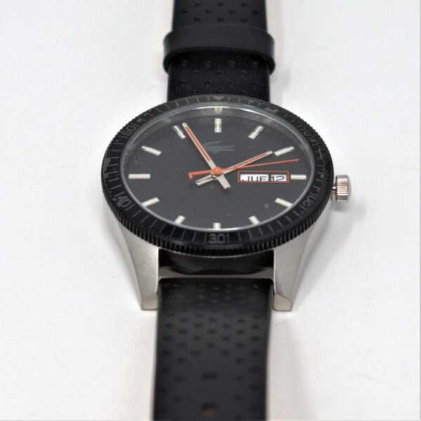 LACOSTE MEN'S LEGACY BLACK DIAL BLACK LEATHER WATCH 2010982