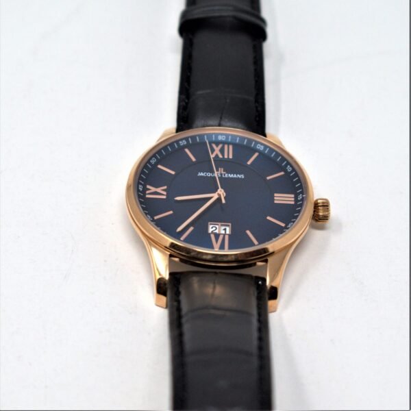 JACQUES LEMANS London Men's  Watch Black Leather Strap 1-1845P