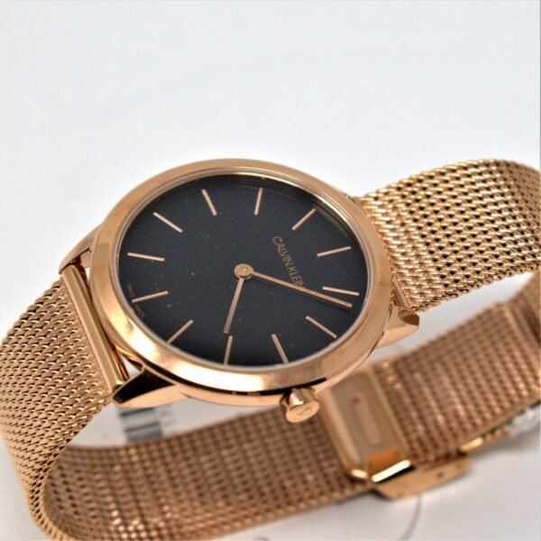 Calvin Klein Minimal Ladies Black Dial Rose Gold Mesh Bracelet Watch K3M2262Y