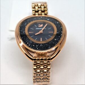 Swarovski Crystalline Oval Black Dial Rose Gold Plated Bracelet Watch 5480507