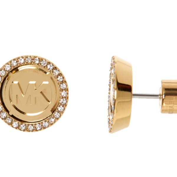 MICHAEL KORS Gold Tone Crystal Round Earrings