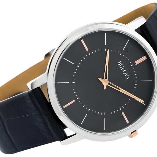 Bulova Men's Ultra Slim Designer Watch with Black Leather Strap 98A167