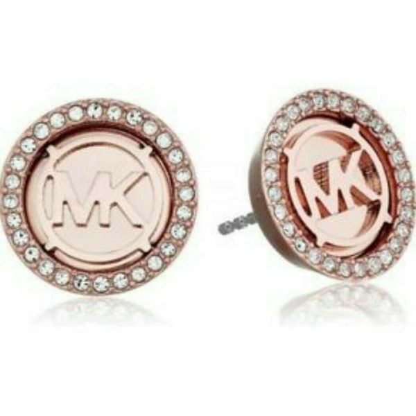 MICHAEL KORS Rose Gold Tone Branded Round Stud Earrings