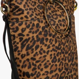 Ted Baker Women’s Aliena Leopard Print Leather Black Bucket Crossbody Bag