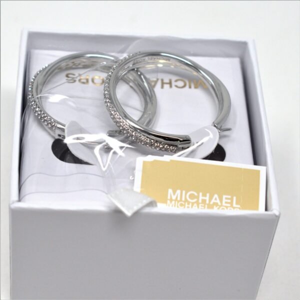 MICHAEL KORS Silver Tone Crystal Hoop Earrings