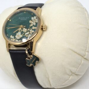 Radley RY2882 Botanical Floral Plated Green Dial Black Leather Watch