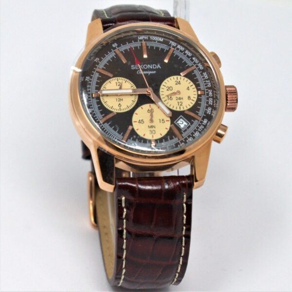 Sekonda 1482 Men's Multi Dial Rose Gold Brown Leather Strap Watch