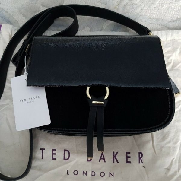 Ted Baker Harrlee Leather and Suede Cross Body Bag Black