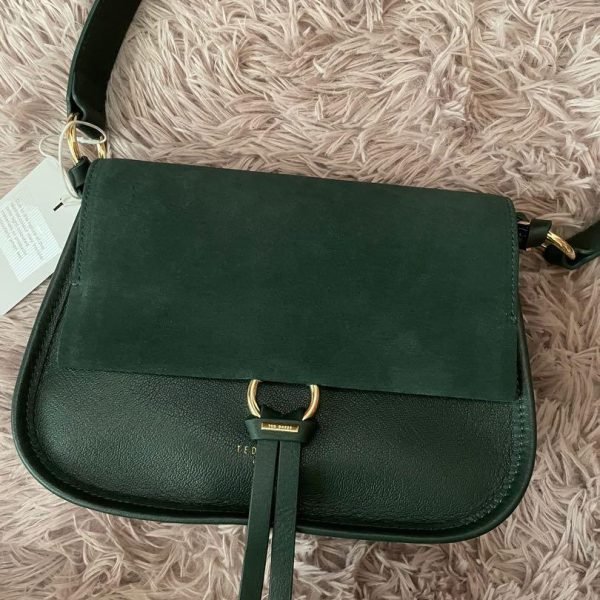 Ted Baker Harrlee Suede Leather Cross Body Bag Dark Green