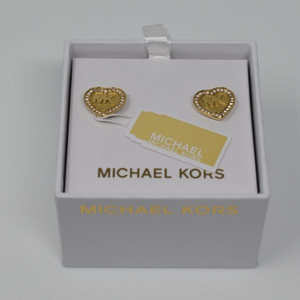 Michael Kors Gold Tone Mk Heart Pave Crystal Halo Studs earrings mkjx6259710