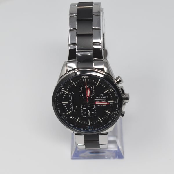 ACCURIST 7006 Stainless Steel Black and Silver Chronograph Mens Watch