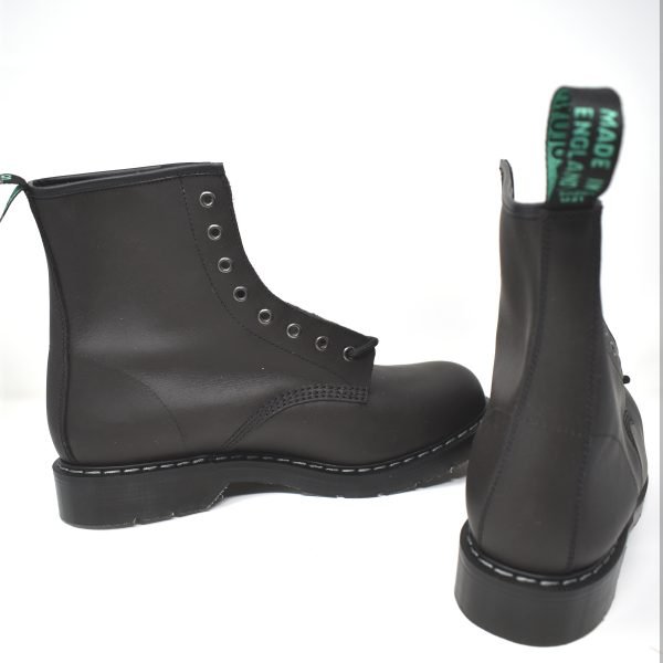 SOLOVAIR Black Greasy Leather Eight Eye Derby Boots UK 11 EU 45.5 US 11