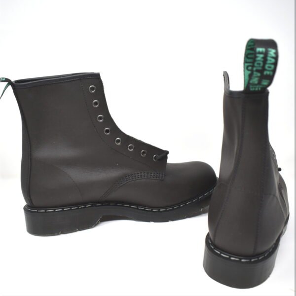 SOLOVAIR Black Greasy Leather Eight Eye Derby Boots UK 11 EU 45.5 US 11