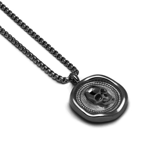 NORTHSKULL LONDON Atticus Skull Seal Necklace in Gunmetal STNKGM2273