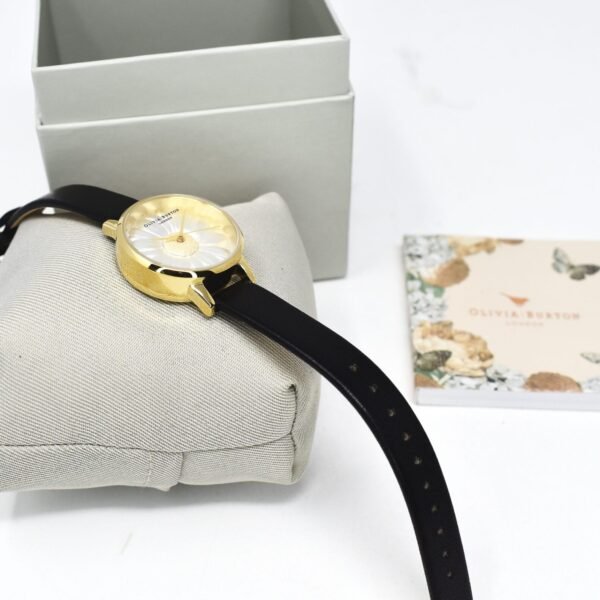 Olivia Burton Enchanted Garden 3D daisy face Black leather watch OB15EG38