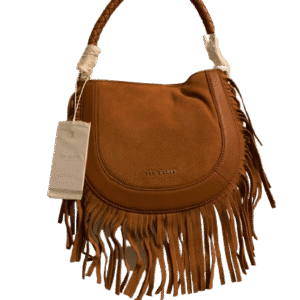 Ted Baker PINYA Braided Handle Fringe Mini Hobo Bag Brown Tan