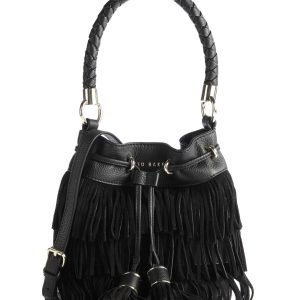 Ted Baker PARALEE Braided handle fringe mini bucket bag Black