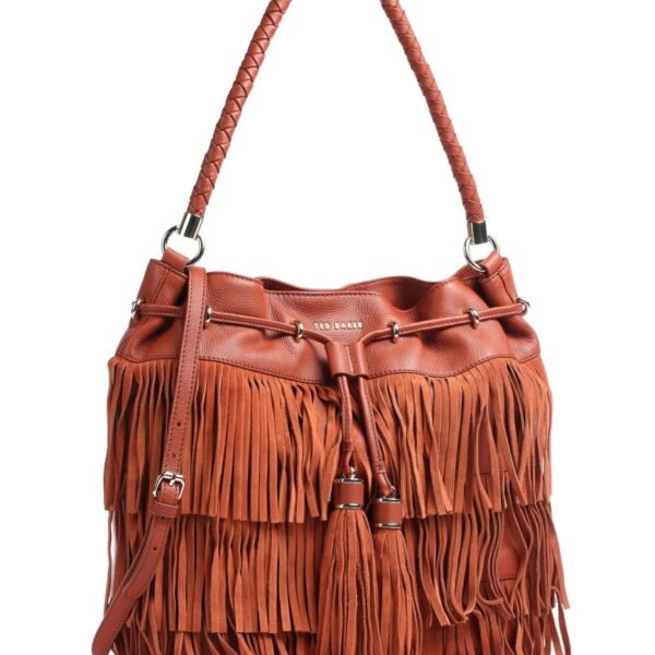 Ted Baker PINOTTA Braided handle fringe bucket bag Brown Tan