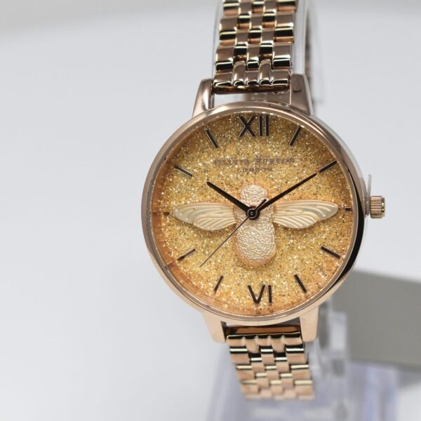 Olivia Burton  Glitter 3D Bee Pale Rose Gold Bracelet Watch OB16GD46