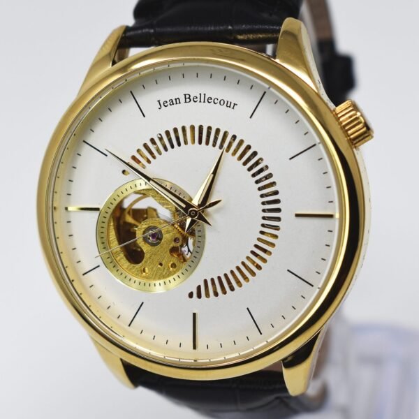 Jean Bellecour Automatic 45mm Open Hart Black Leather Watch JB1116